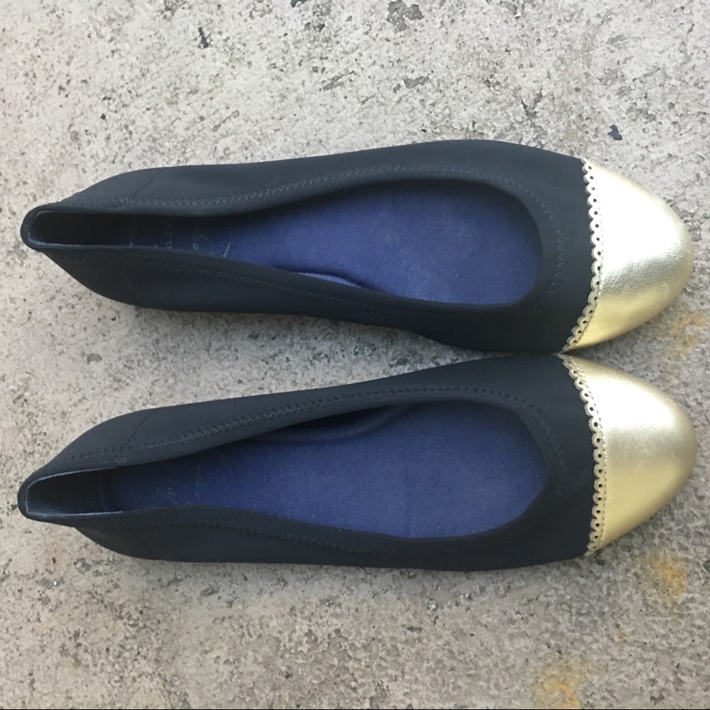 Jack Rogers Black Gold Bree Scuba Ballet Flats